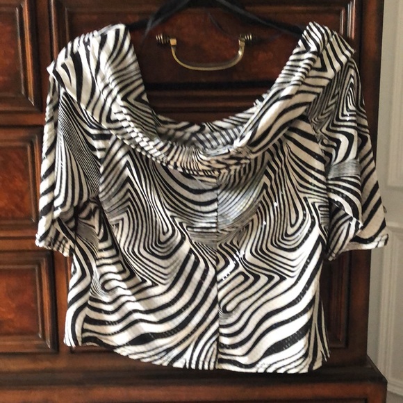 Sparkly black and white top for evening.  Scoop collar or off the shoulder. - Picture 3 of 4